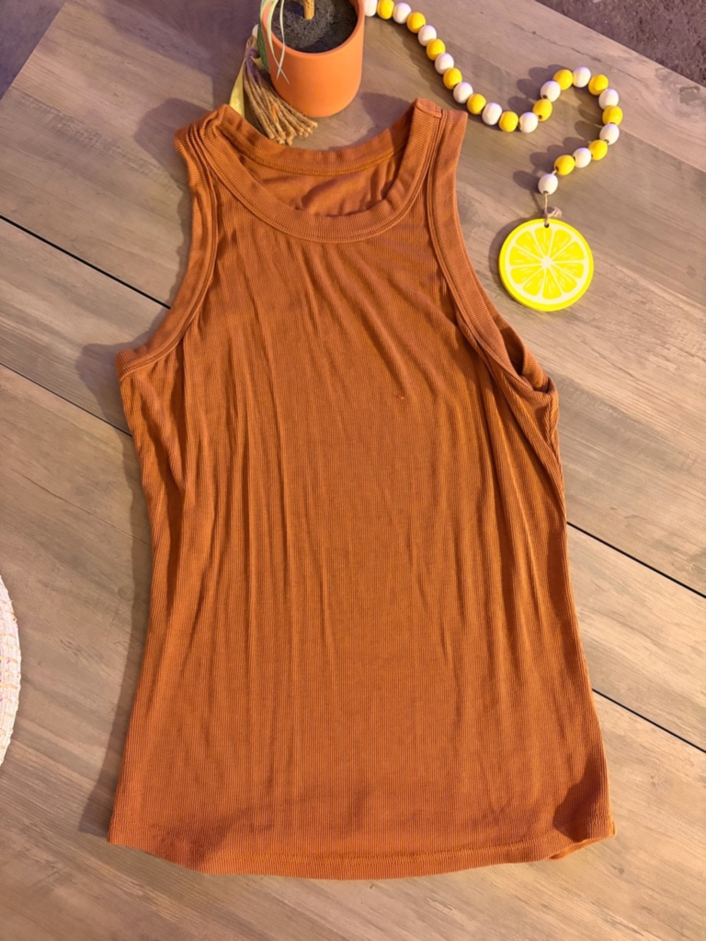 Women’s Sleeveless Ribbed Tank Top - Rust Orange